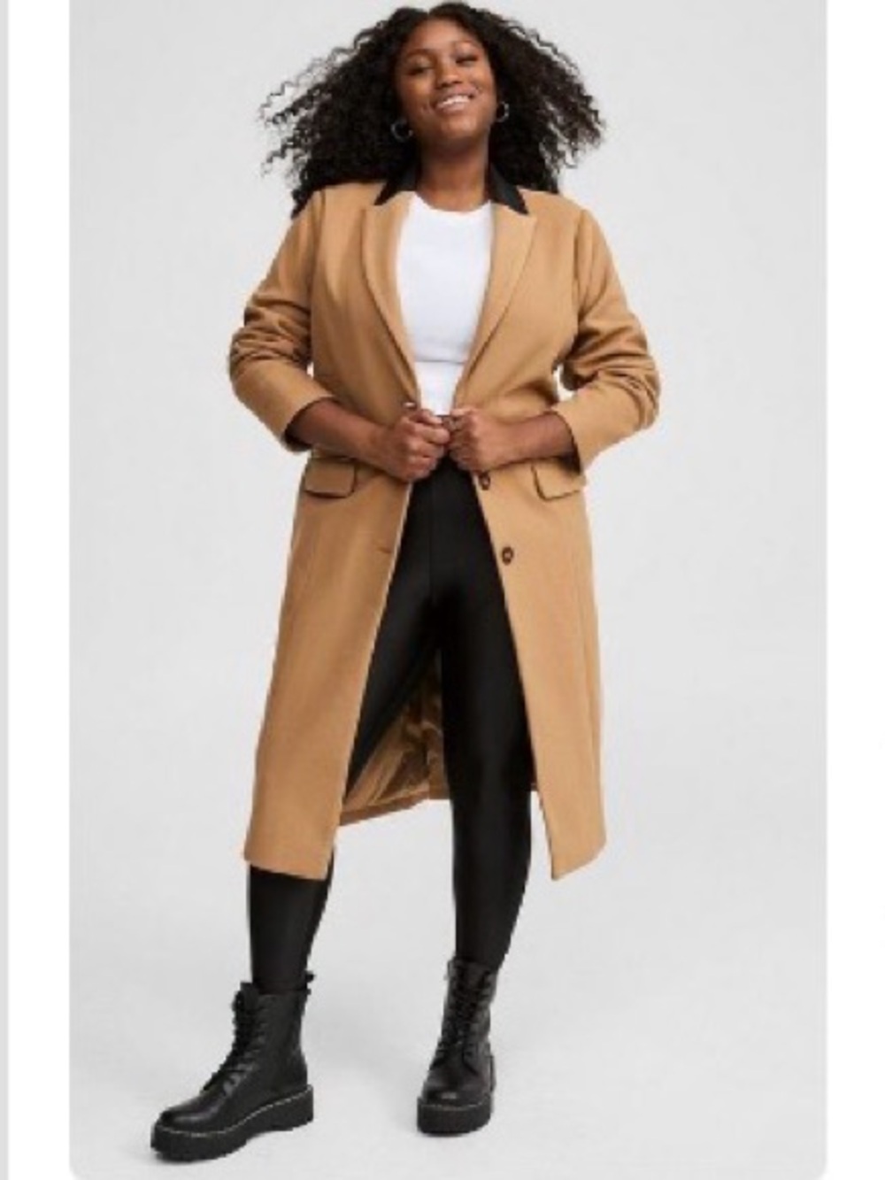 Torrid Softest Coat Faux Leather Collar Camel Longline Sz 2 (18/20)